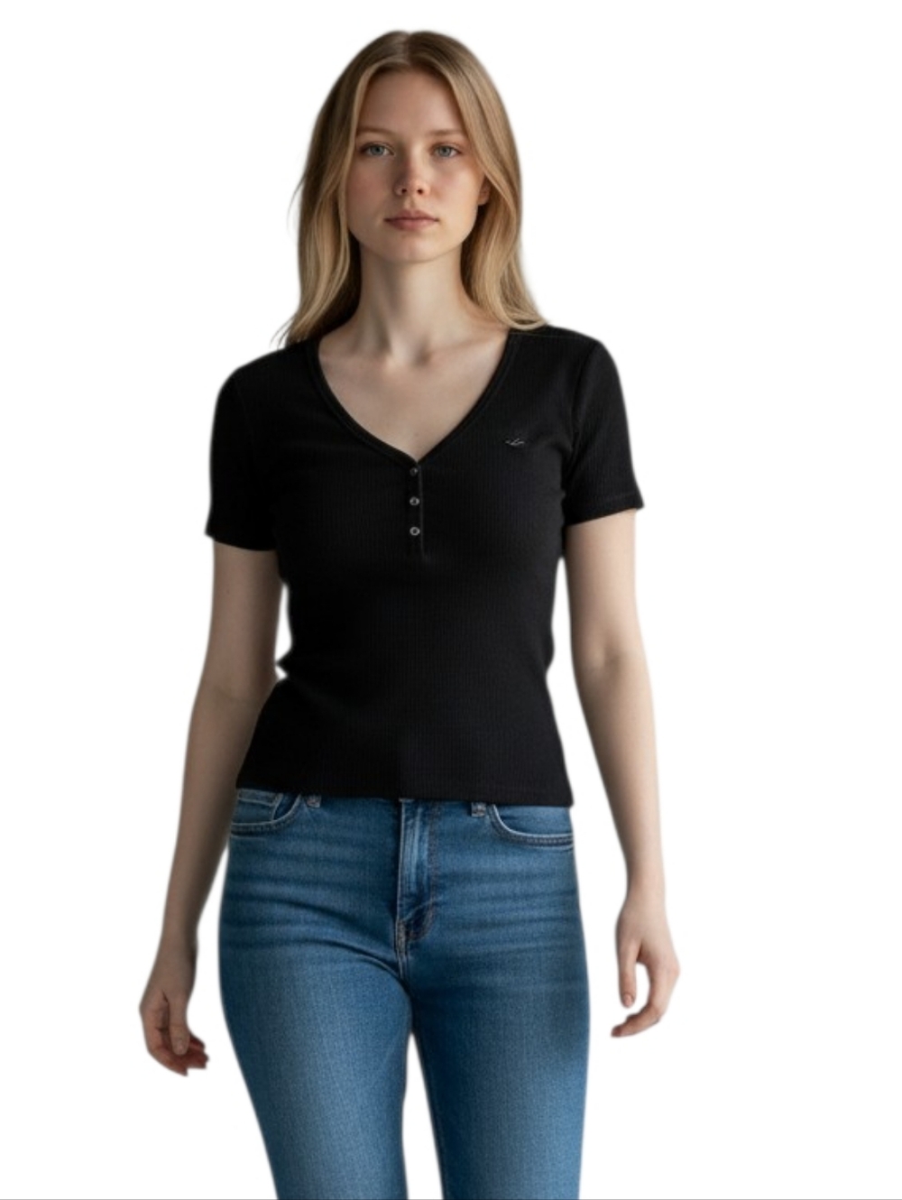 Hollister Black Tee Women XXL Cap Sleeve Vneck Basic